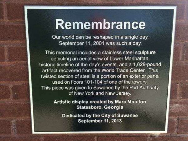 CITY OF SUWANEE 9/11 MEMORIAL PLAQUE