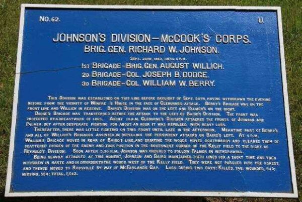 JOHNSON’S DIVISION-MCCOOK’S CORPS WAR MEMORIAL PLAQUE