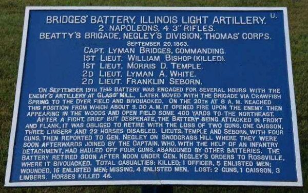 BRIDGES’ BATTERY, ILLINOIS LIGHT ARTILLERY MEMORIAL PLAQUE