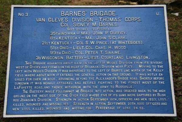 BARNES’ BRIGADE VAN  CLEVE’S DIVISION WAR MEMORIAL PLAQUE