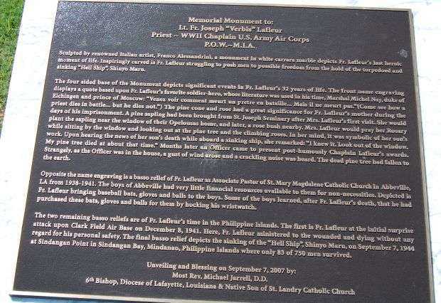 LT. FR. JOSEPH “VERBIS” LAFLEUR WAR MEMORIAL PLAQUE B