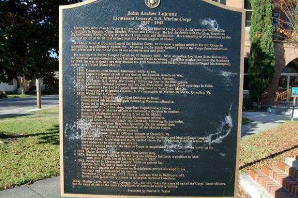 NEW ROADS JOHN ARCHER LEJEUNE WAR MEMORIAL PLAQUE