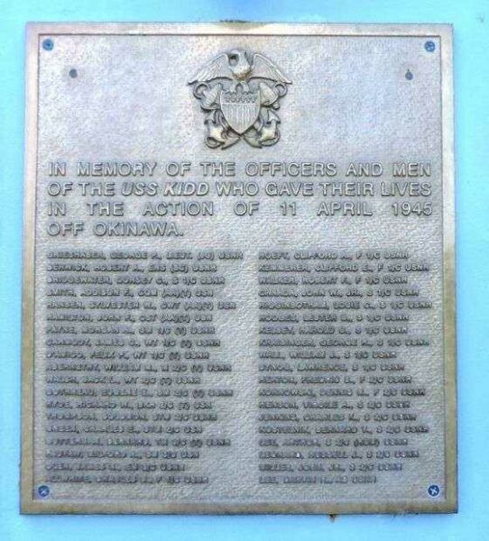 U.S.S. KIDD DD661 NAVAL SHIP WAR MEMORIAL PLAQUE C