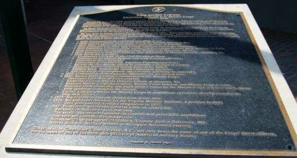 JOHN ARCHER LEJEUNE WAR MEMORIAL PLAQUE A