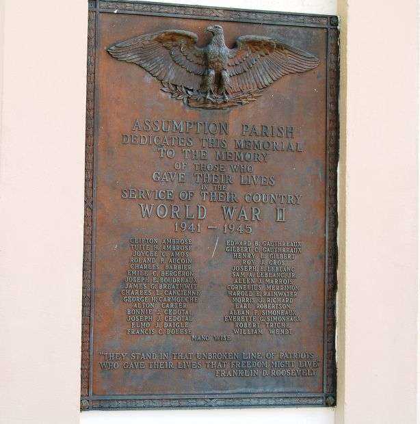 ASSUMPTION PARISH WORLD WAR II MEMORIAL HONOR ROLL PLAQUE