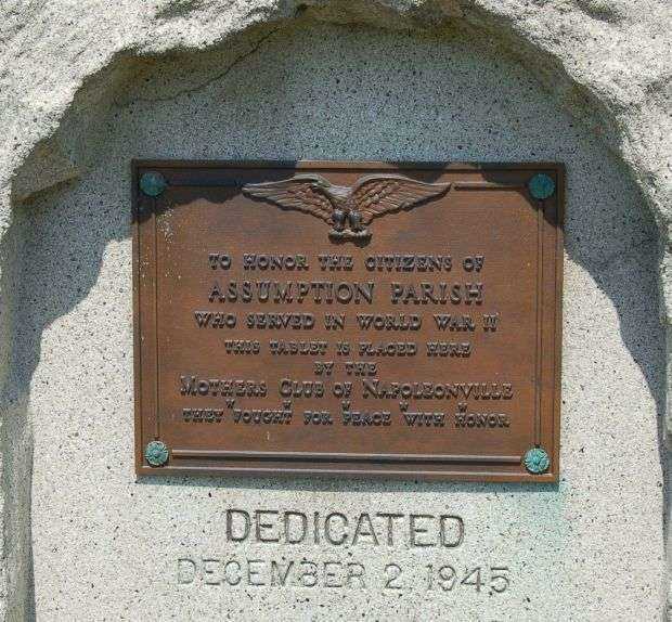 ASSUMPTION PARISH WORLD WAR II VETERANS MEMORIAL PLAQUE