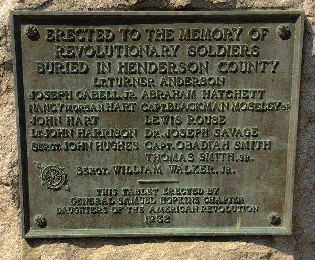 REVOLUTIONARY SOLDIERS BURIED IN HENDERSON COUNTY MEMORIAL II PLAQUE