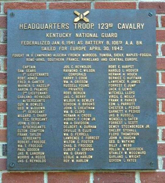 HEADQUARTERS TROOP 123RD CAVALRY MEMORIAL PLAQUE