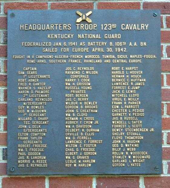 HEADQUARTERS TROOP 123RD CAVALRY MEMORIAL PLAQUE