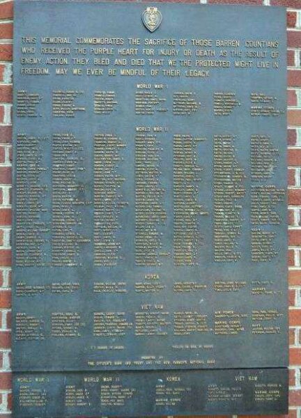 BARREN COUNTY PURPLE HEART HONOR ROLL MEMORIAL PLAQUE