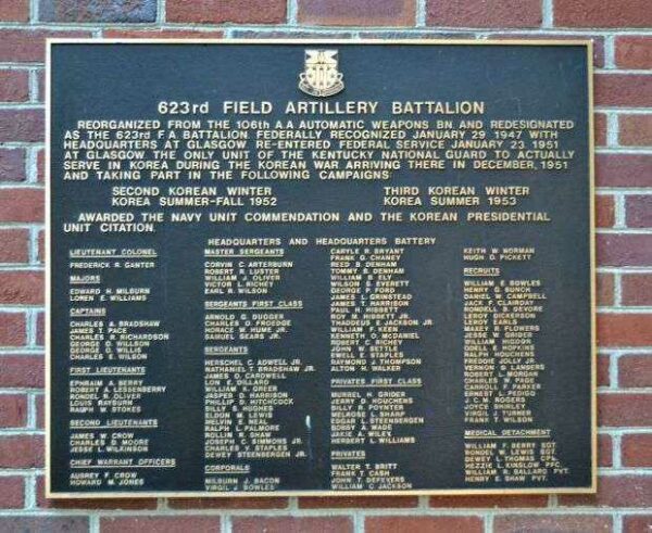 623RD FIELD ARTILLERY BATTALION HONOR ROLL MEMORIAL PLAQUE
