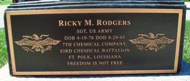 RICK M. RODGES BATTLEFIELD CROSS MEMORIAL PLAQUE