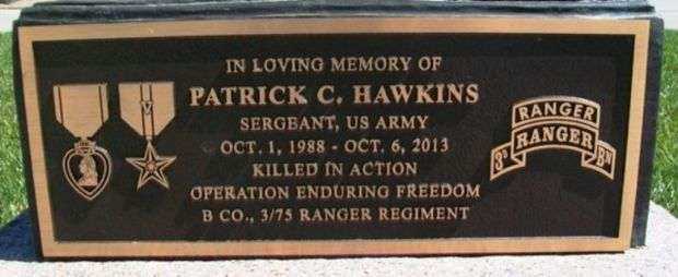 PATRICK C. HAWKINS BATTLEFIELD CROSS MEMORIAL PLAQUE