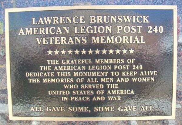 AMERICAN LEGION POST 240 VETERANS MEMORIAL PLAQUE