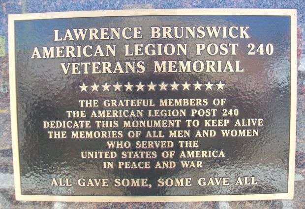 AMERICAN LEGION POST 240 VETERANS MEMORIAL PLAQUE