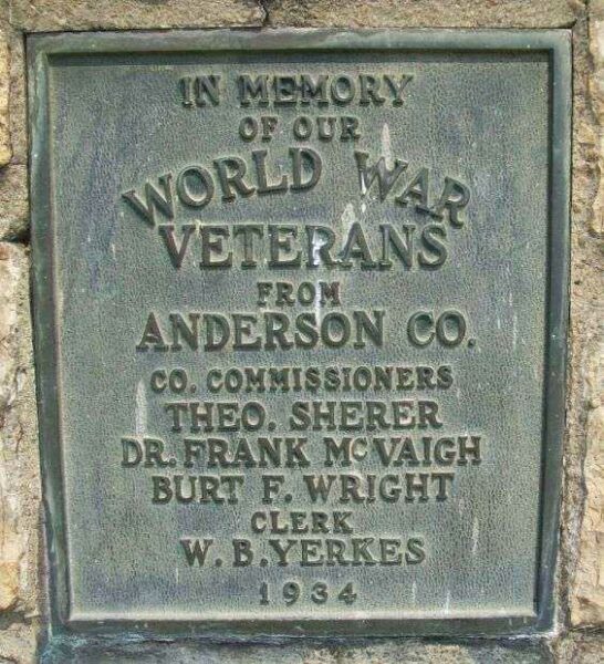 ANDERSON CO. WORLD WAR VETERANS MEMORIAL FLAGPOLE PLAQUE