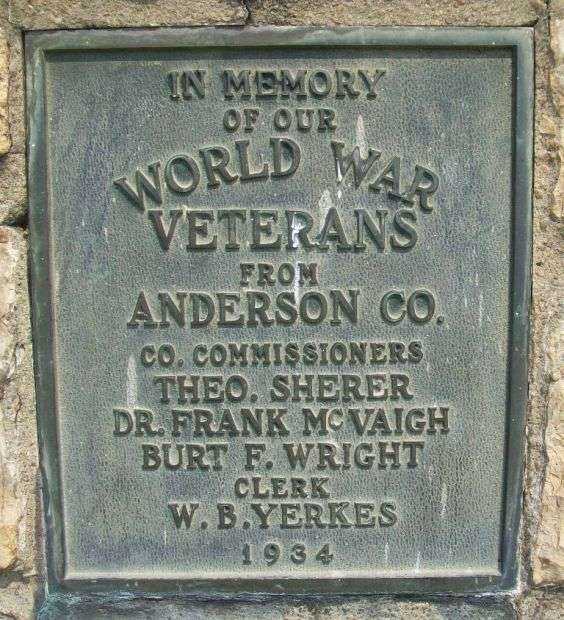 ANDERSON CO. WORLD WAR VETERANS MEMORIAL FLAGPOLE PLAQUE