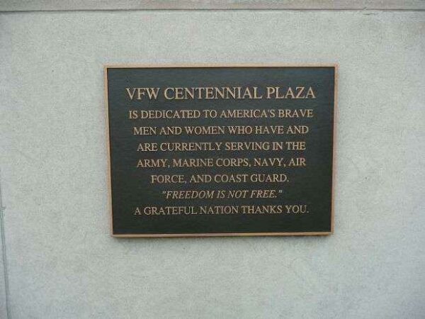 VFW CENTENNIAL PLAZA MEMORIAL PLAQUE