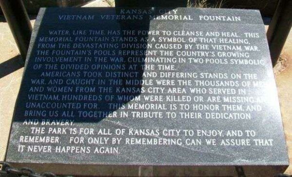 KANSAS CITY VIETNAM VETERANS MEMORIAL FOUNTAIN PLAQUE