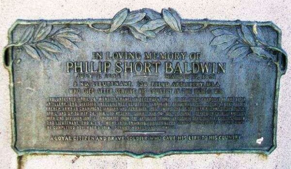 PHILIP SHORT BALDWIN WAR MEMORIAL PLAQUE