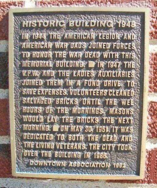 PLEASANT HILL VETERANS MEMORIAL BUILDING PLAQUE