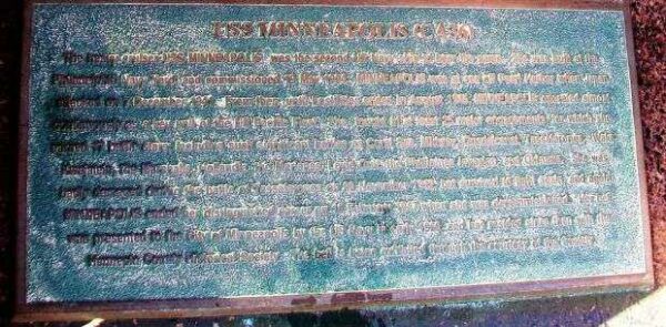 USS MINNEAPOLIS (CA36) WAR MEMORIAL PLAQUE