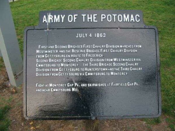 ARMY OF THE POTOMAC JULY 4, 1863 WAR MEMORIAL MARKER