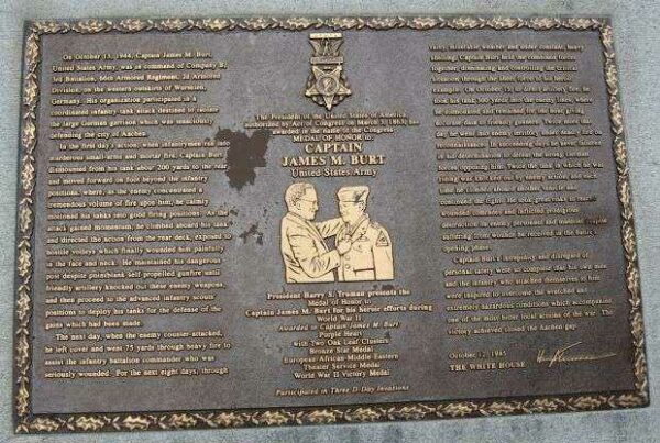 CAPTAIN JAMES M. BURT MEDAL OF HONOR MEMORIAL PLAQUE