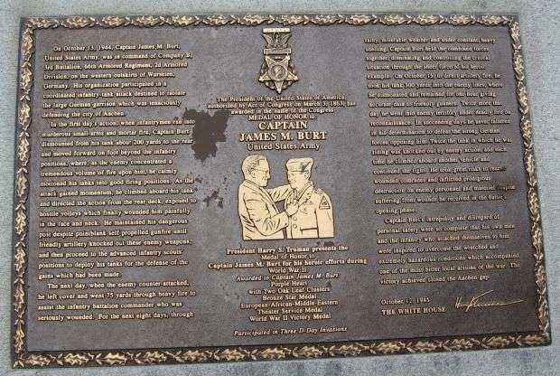 CAPTAIN JAMES M. BURT MEDAL OF HONOR MEMORIAL PLAQUE