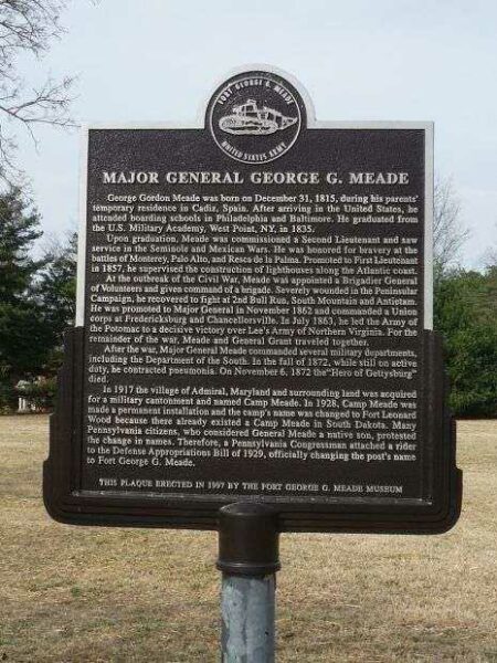 MAJOR GENERAL GEORGE G. MEADE WAR MEMORIAL MARKER