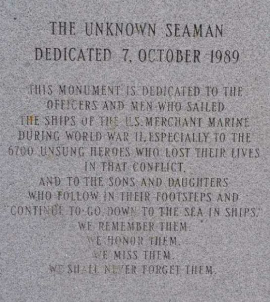 THE UNKNOWN SEAMEN MEMORIAL DEDICATION STONE