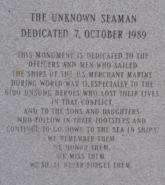 THE UNKNOWN SEAMEN MEMORIAL DEDICATION STONE