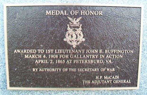1ST LIEUTENANT JOHN E. BUFFINGTON MEDAL OF HONOR MEMORIAL PLAQUE