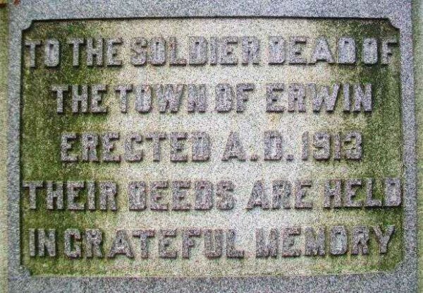 TOWN OF ERWIN CIVIL WAR MEMORIAL PLAQUE A
