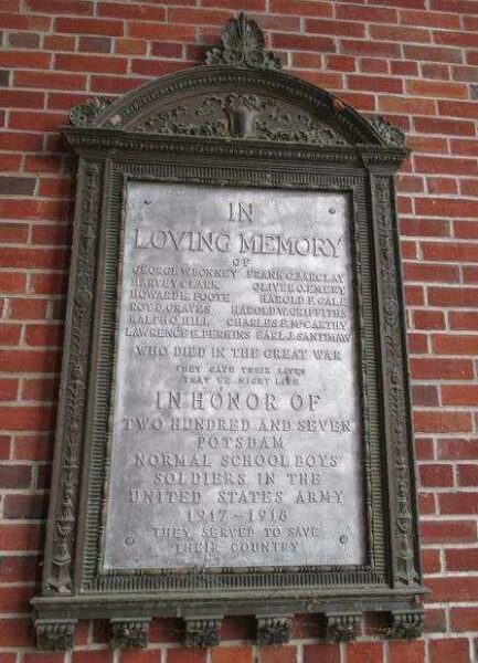 POTSDAM NORMAL SCHOOL BOYS WORLD WAR I MEMORIAL PLAQUE