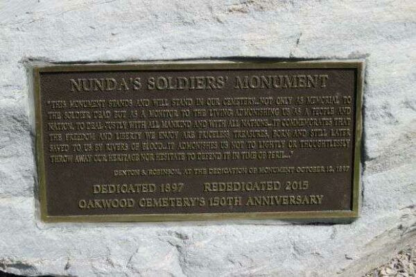 NUNDA’S SOLDIERS’ MONUMENT PLAQUE