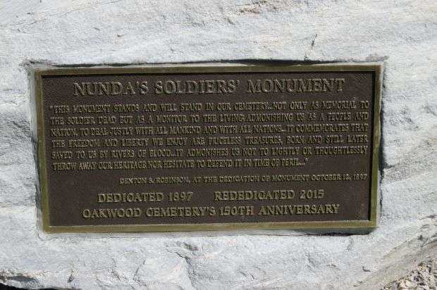 NUNDA’S SOLDIERS’ MONUMENT PLAQUE