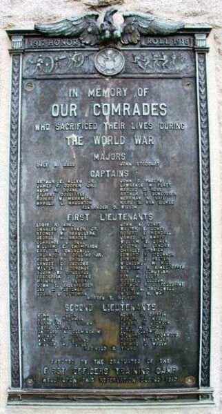 FIRST OFFICERS TRAINING CAMP WAR MEMORIAL PLAQUE