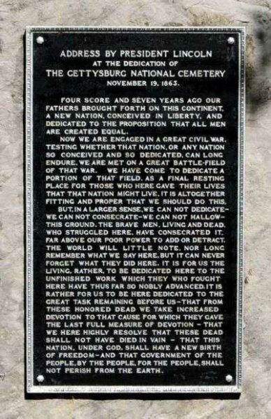 WOODLAWN NATIONAL CEMETERY GETTYSBURG ADDRESS MEMORIAL PLAQUE