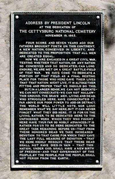 WOODLAWN NATIONAL CEMETERY GETTYSBURG ADDRESS MEMORIAL PLAQUE