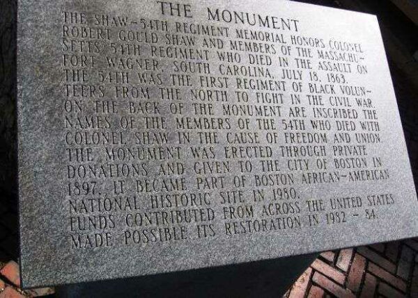 COL. ROBERT GOULD SHAW AND THE MASSACHUSETTS 54TH REGIMENT WAR MEMORIAL STONE C