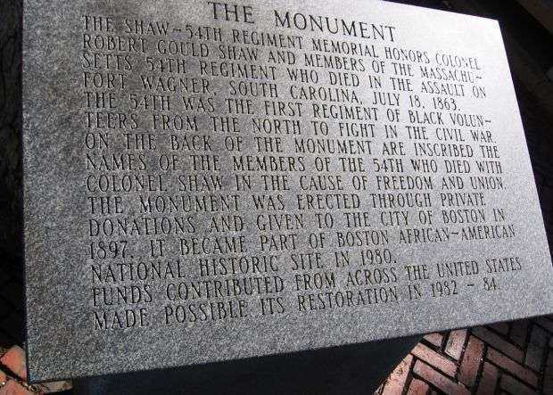 COL. ROBERT GOULD SHAW AND THE MASSACHUSETTS 54TH REGIMENT WAR MEMORIAL STONE C