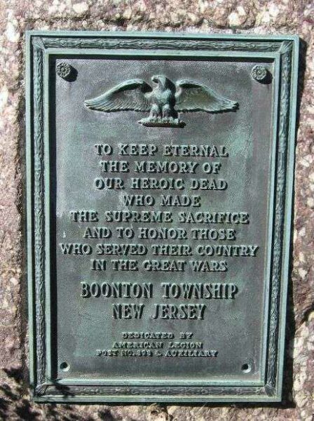 BOONTON TOWNSHIP GREAT WARS MEMORIAL PLAQUE