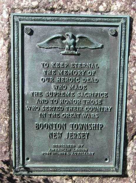 BOONTON TOWNSHIP GREAT WARS MEMORIAL PLAQUE