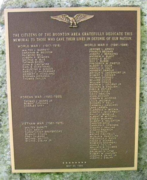 BOONTON WAR VETERANS MEMORIAL PLAQUE