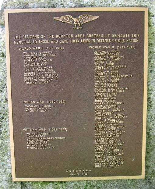BOONTON WAR VETERANS MEMORIAL PLAQUE