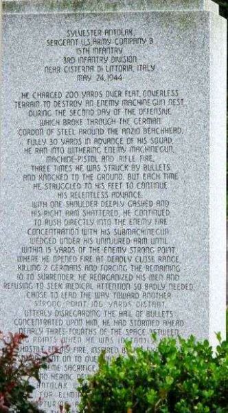 SGT. SYLVESTER ANTOLAK MEDAL OF HONOR MEMORIAL BACK