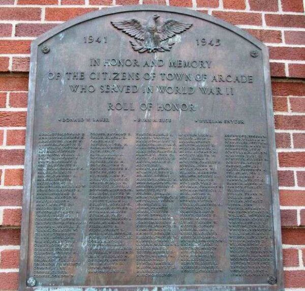 TOWN OF ARCADE WORLD WAR II HONOR ROLL MEMORIAL PLAQUE