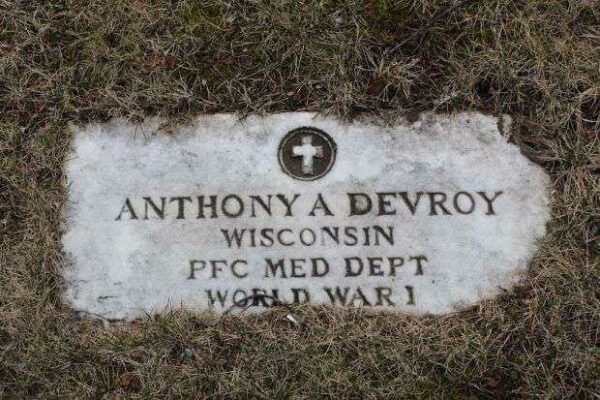 ANTHONY A DEVROY MEMORIAL CEMETERY STONE