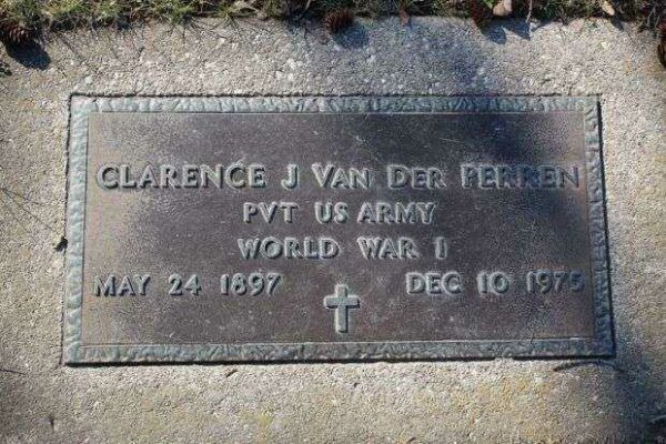 CLARENCE J VAN DER PERREN MEMORIAL CEMETERY STONE